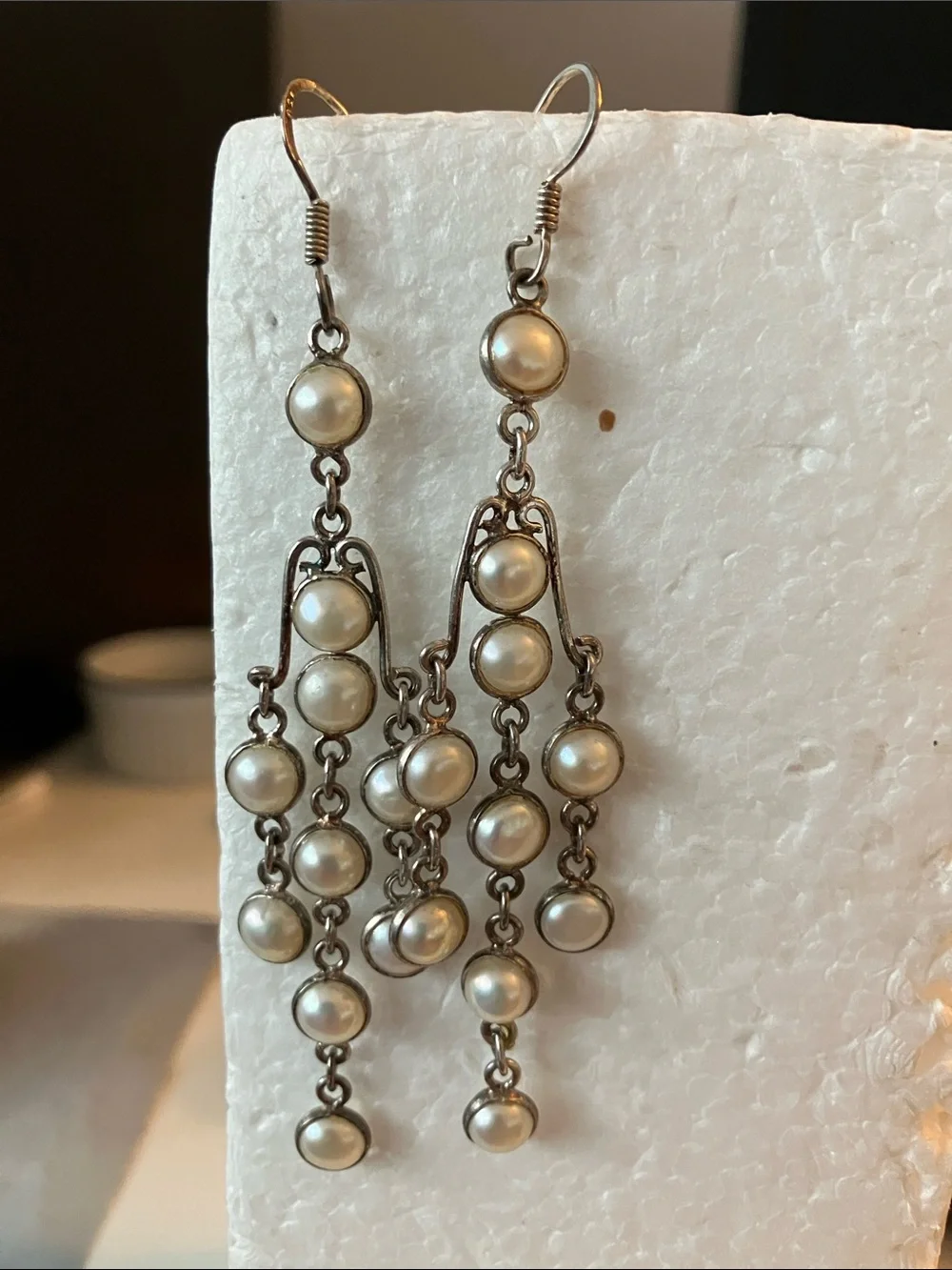 Pearl Cascade Chandelier Earrings  Sterling Silver Finish